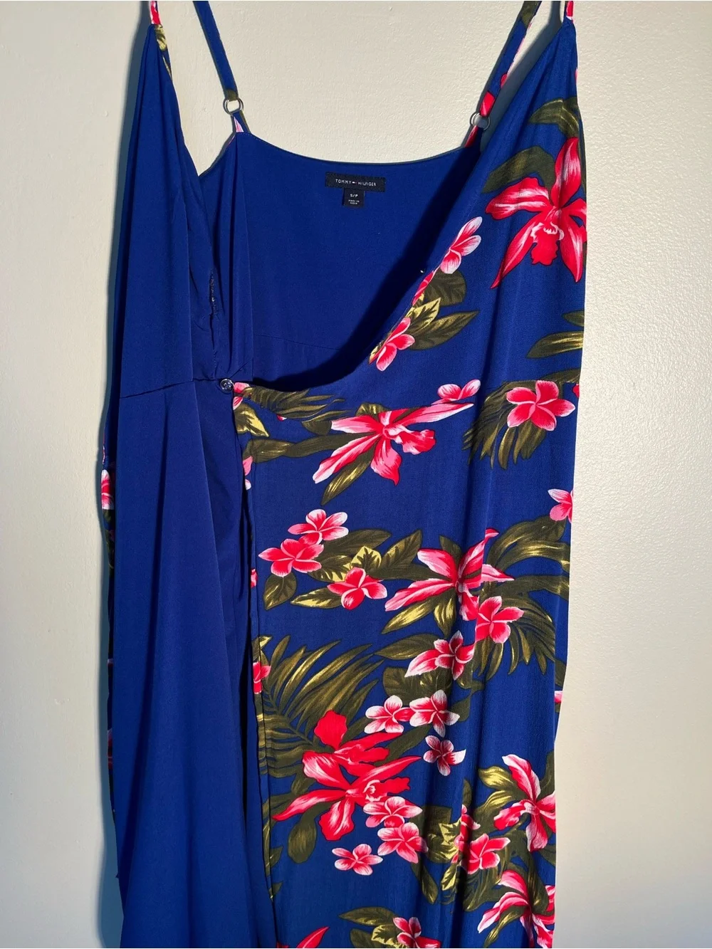 Tommy Hilfiger Hallie Floral Wrap Slip Maxi Dress Blue Pink Tropical SP